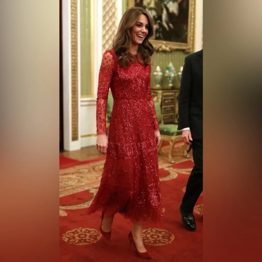 Needle & Thread Red Long Sleeve Dress - Picture 1 of 4